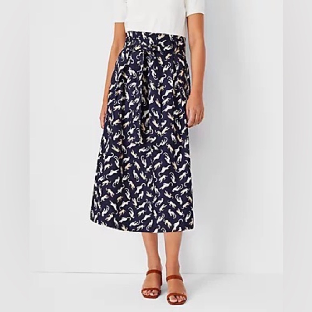 Big Cat Tie Waist Pleated Midi Skirt